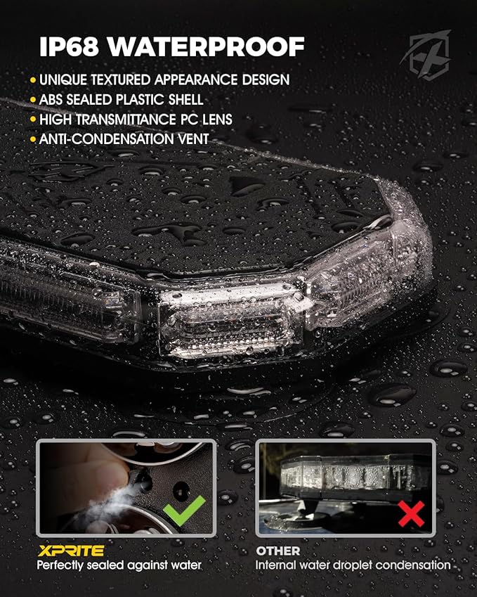 Xprite White Red Rooftop Emergency Strobe Light Bar, Beacon Safety Flashing Volunteer Firefighter Lights w/Control Panel Magnetic Base for First Responder Vehicles Fire Trucks