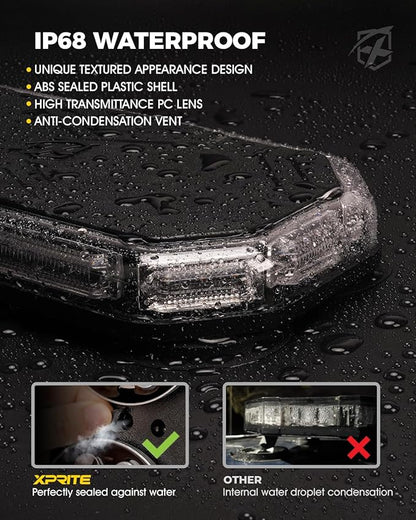 Xprite Blue Rooftop Emergency Strobe Light Bar, Beacon Safety Flashing Police Lights w/Control Panel Magnetic Base for Police Law Enforcement POV Vehicles Trucks