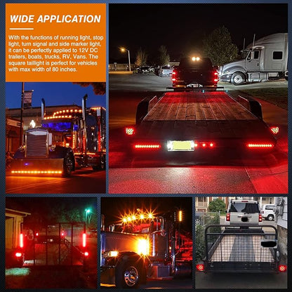 Nilight LED Trailer Light Kit Square Stop Turn Tail Red Amber Side Marker lights Third Brake ID Bar for 12V Utility Boat Camper RV Trucks Marine Snowmobile