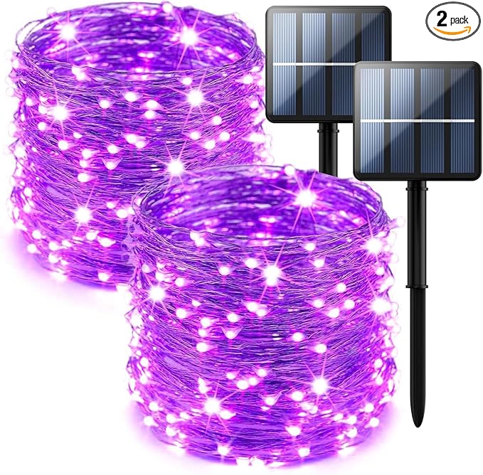 Selarlyt 2-Pack 200 LED Solar Fairy Lights Outdoor, Upgraded Oversize Lamp Beads & Super Bright Solar String Lights Outoor, 8 Modes Solar Lights for Garden Patio Decorations(Purple)