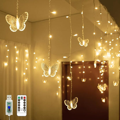 YOLIGHT Butterfly Curtain Lights 13ft 96 LED Fairy Light 8 Modes String Lights with Remote, Butterfly Hanging Decoration for Girls Room Bedroom Wall Ceiling Party Wedding Christmas (Warm White)
