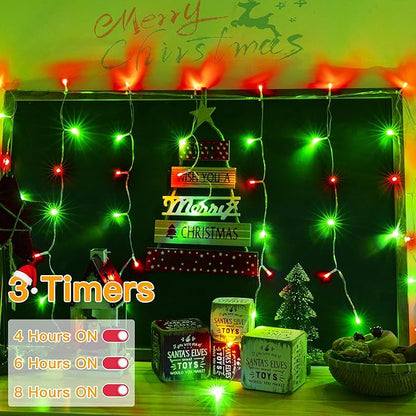Ollny Icicle Lights for Outside 400LED 32FT, Red and Green Christmas Light with Remote 8Modes Timers Waterproof, Plug in Connectable Hanging Lights for Outdoor Indoor House Roof Holiday