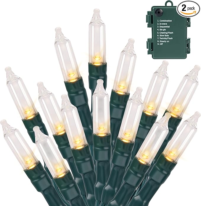 Joiedomi LED Christmas String Lights,2×50 Count 31.4FT Battery Operated Christmas Tree Fairy Lights with 8 Modes,Multifunction Green Wire for Xmas Decor Party Holiday House,Warm White