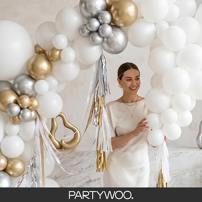 PartyWoo White Balloons 145pcs Different Sizes Pack of 18 12 10 5 Inch Matte White Latex Balloon Arch Kit Garland for Wedding Bridal Graduation Baby Shower Birthday Party Decorations White-Y13