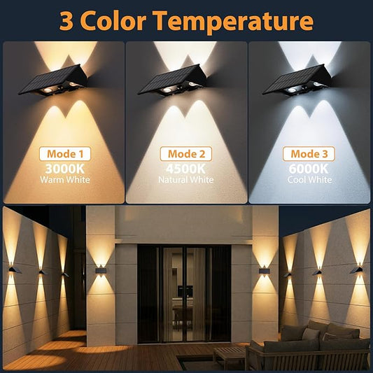 8PACK Solar Sconce Lights Outdoor,3000/4000/6000K 3 Modes Up and Down Solar Wall Lights Dusk to Dawn Lighting IP65 Waterproof Solars Lights Outdoor for Exterior Front Porch Garage Fence Patio Yard