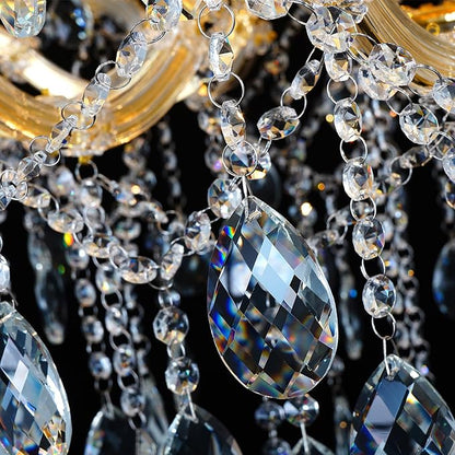 Large Crystal Chandelier for High Ceiling, 15 Lights 2 Layers Maria Theresa Crystal Chandelier Modern Luxury Gold Chandelier Lighting Fixture for Dining Room, Living Room, Foyer, Staircase