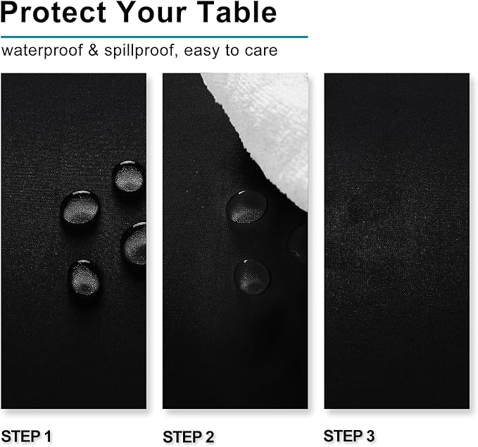 Hiasan Black Rectangle Tablecloth - Waterproof Spillproof and Wrinkle Resistant Washable Polyester Table Cloth for Dining Party, 52 x 70 inch