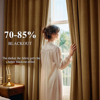 StangH Gold Brown Velvet Blackout Curtains 132 inches High Ceiling Tall Winter Curtains Back Tab Thermal Insulated Door Drapes for Living Dining Room Office, W52 x L132, 2 Panels