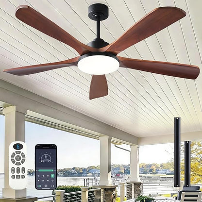 NKPU Ceiling Fans with Lights and Remote Control, 5 Solid Wood Blades, 3CCT Dimmable, Quiet DC Motor, 56 Inch Modern Outdoor Ceiling Fans for Bedroom Farmhouse Patios