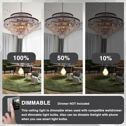 6-Tier Large Gold Crystal Chandeliers 31" Modern Luxury Chandeliers for Staircase K9 Crystal High Ceiling Chandelier 17-Light Round Hanging Pendant Light Fixture for Living Room Entryway Foyer