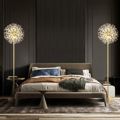 BesLowe 69'' Crystal Floor Lamp for Living Room, Modern Standing Lamp with 738PCS K9 Crystals, Tall Lamp Pole Light for Bedroom Office, Mid Century Gold Floor Lighting with 9 LED Bulbs, Antique Brass