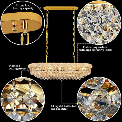 Crystal Chandeliers for Dining Room Light Fixtures Over Table, Modern Crystal Chandeliers for Kitchen lsland, 11 Lights Empire Style Gold Luxury Lighting Fixtures for Living Room Bar L34.5 Inch
