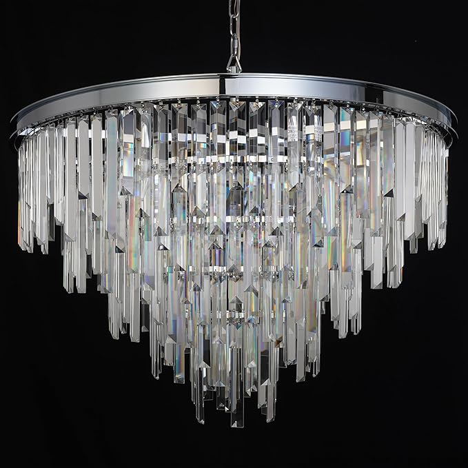 31'' Chrome Top K9 Crystal Chandelier Modern Lighting Fixture, 16 Lights Round K9 Crystal Adjustable Hanging Lamp for Dining Room Bedroom Living Room,Hallway,Bar,Kitchen