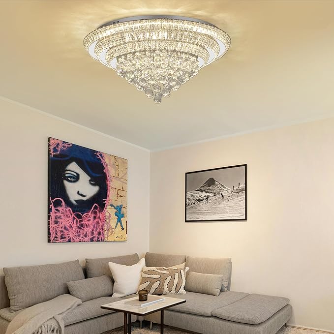 COCOSTAR 30" Crystal Chandeliers, Flush Mount Chandelier LED Ceiling Light, Modern Crystal Raindrop Chandeliers for Dining Room, Living Room, Bedroom