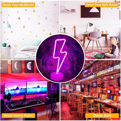 Lightning Bolt Neon Sign Purple With Base for Bedroom, USB/Battery Thunder Lamp Night Light, LED Shaped Decor for Desk Table Game Room Man Cave