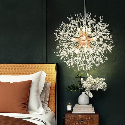 SineRise Modern Crystal Chandeliers Firework, Crystal Light Fixture, Dandelion Chandelier (9-Light, Gold) for Foyer Hallway Entryway Kitchen Bedroom