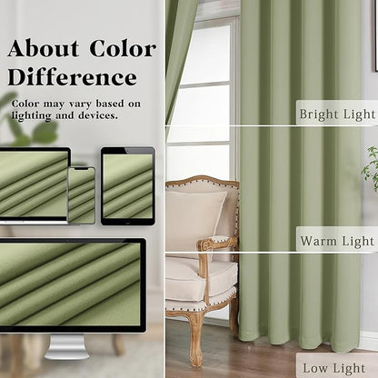 Simplebrand Sage Green Room Darkening Curtains for Bedroom 45 Inches Long 2 Panels Set, Sunlight Blocking Curtains for Small Windows, Grommet Energy Saving Thermal Insulated Short Drapes, 40Wx45L