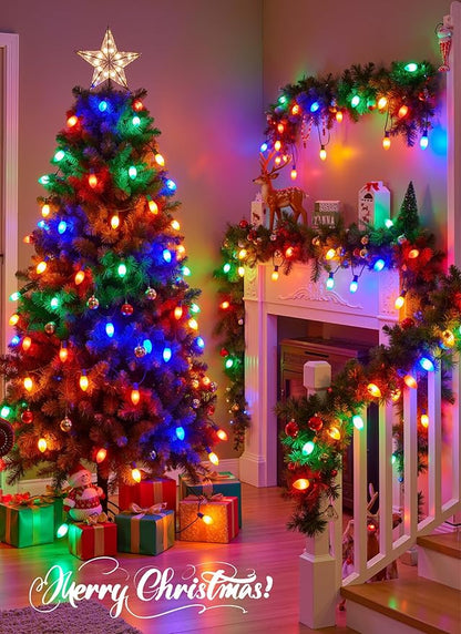 C9 LED Christmas Lights Outdoor, 150 Feet C9 String Lights with 150 Shatterproof Matte Bulbs, Connectable Waterproof Christmas Tree Lights for Holiday Roofline Backyard Garden Decor, Multicolor