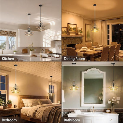 ropelux Pendant Lights Fixtures, Black Farmhouse Kitchen Island Lighting, Adjustable Height Modern Metal Hanging Light Fixture for Kitchen Island Sink Dining Room Bedroom- 3 Pcs