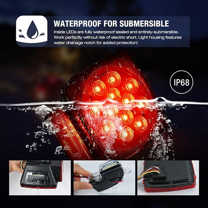 Nilight 2PCS Square LED Trailer Light Low Profile Submersible IP68 Stop Turn Tail Side Marker License Lamp for 12V Utility Boat Camper RV Trucks Marine Snowmobile