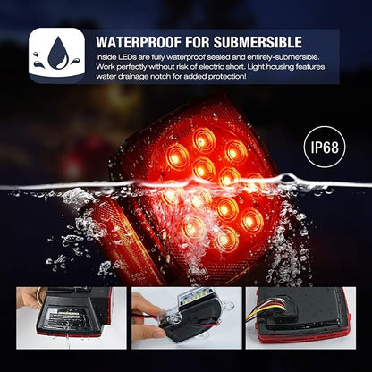 Nilight 2PCS Square LED Trailer Light Low Profile Submersible IP68 Stop Turn Tail Side Marker License Lamp for 12V Utility Boat Camper RV Trucks Marine Snowmobile