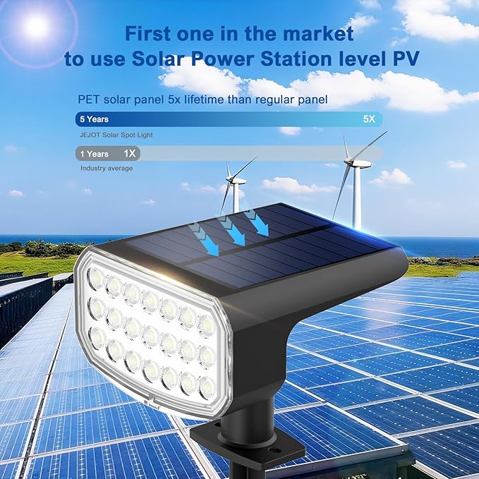 Solar Lights Outdoor Waterproof IP65, Super Bright LED with Lens, 6500K 2 Lighting Modes, Solar Powered Yard Garden Solar Spot Lights for Outside Landscape Auto On/Off - 4 Pack