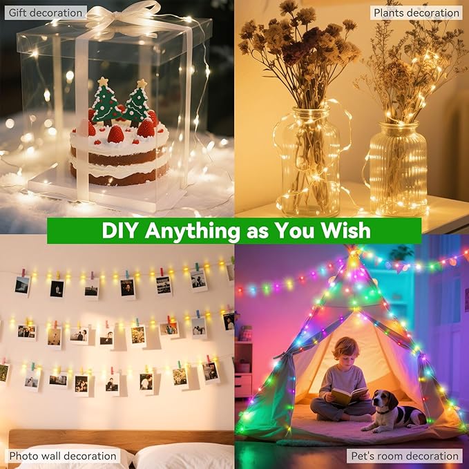 LitHome Led Christmas Fairy Lights Plug in, 200LED 66FT Color Changing Fairy Lights with Remote, 9 Modes Led Christmas Lights Indoor, Red White and Blue Fairy String Lights for Party 4th of July Decor