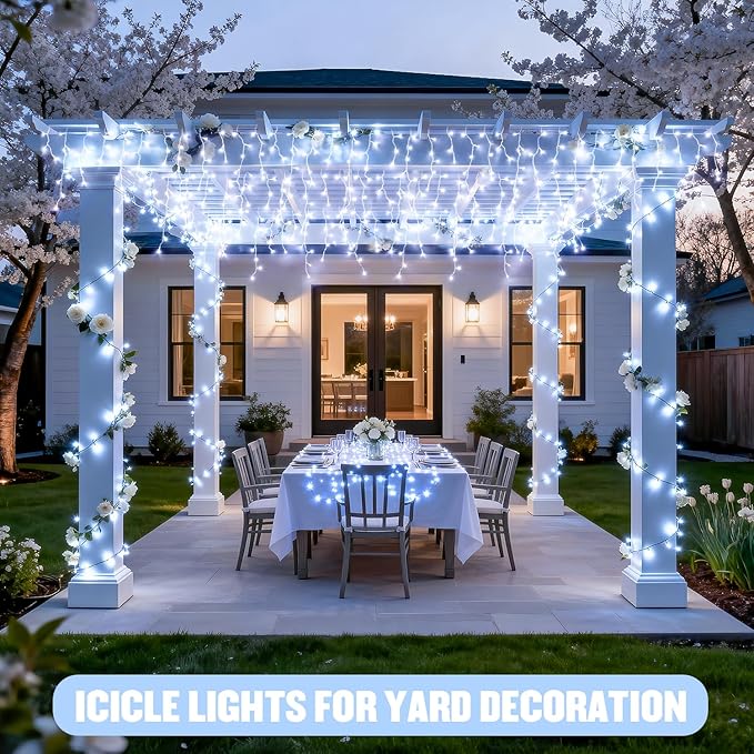 JMEXSUSS 400 LED White Christmas Icicle Lights, 38.8ft Connectable Icicle Lights for Outside Outdoor Indoor Plug in, String Light for House Patio Party Room Holiday Christmas Decorations
