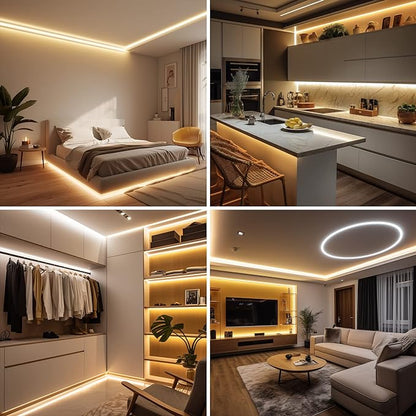 AXMOTUT 32.8ft COB LED Strip Light Warm White, High Bright LED Strips with 320LEDs, RF Remote and UL Power Supply, 2700K Dimmable LED Lights for Bedroom,Kitchen, DIY Home Decoration, 2 Rolls of 16.4ft