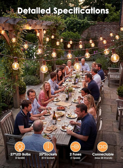 SUNSGNE 25FT Brown Outdoor String Lights, Shatterproof LED Globe String Lights with 25 G40 LED Bulbs, Waterproof Connectable Hanging Light for Backyard Patio Porch Balcony Party Decor, E12 Base