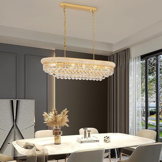 Crystal Chandeliers for Dining Room Light Fixtures Over Table, Modern Crystal Chandeliers for Kitchen lsland, 11 Lights Empire Style Gold Luxury Lighting Fixtures for Living Room Bar L34.5 Inch