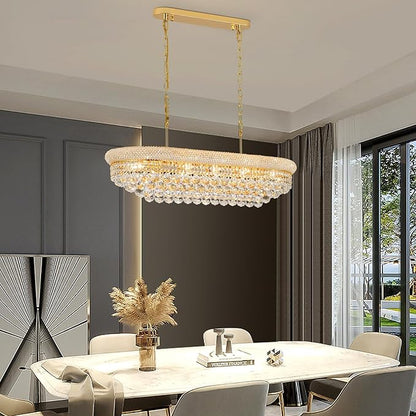 Crystal Chandeliers for Dining Room Light Fixtures Over Table, Modern Crystal Chandeliers for Kitchen lsland, 11 Lights Empire Style Gold Luxury Lighting Fixtures for Living Room Bar L34.5 Inch
