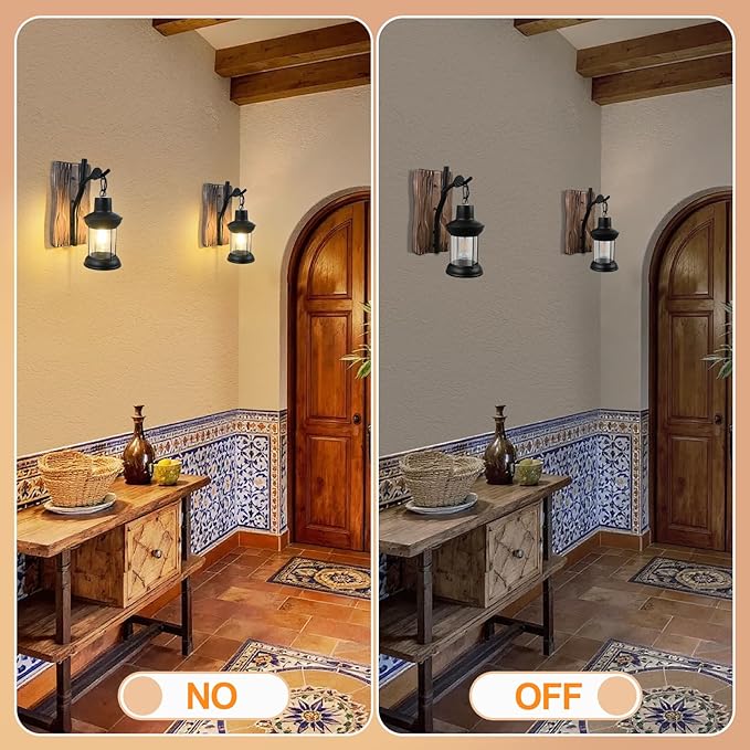 Rustic Wall Light Fixtures Vintage Wall Sconces Sets of 2 Farmhouse Antique Wooden Wall Lamps with Clear Glass Mounted Lighting Black Bedside Sconces Lighting for Bar Cafe Barn Stairs