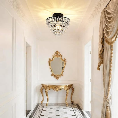 Mayful Modern Crystal Ceiling Light Fixture Black Semi Flush Mount Ceiling Chandelier Mini Ceiling Light for Hallway Bedroom Bathroom Living Room E26