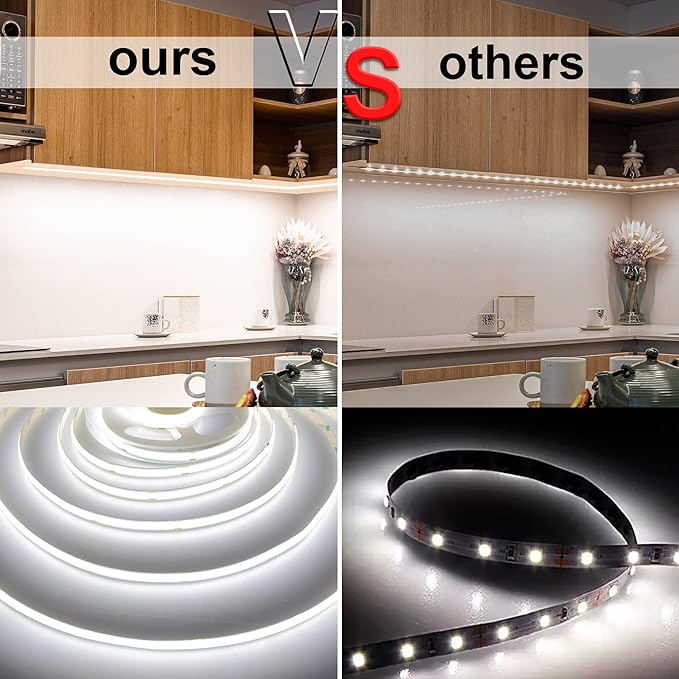 AXMOTUT COB LED Strip Lights with Remote, 24V 9.84ft White Dimmable LED Light Strips, High Bright 6000K LED Lights with Power Supply for Room, Kitchen, DIY Home Decoration
