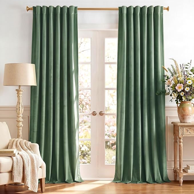 StangH Emerald Green Velvet Curtains Room Darkening Soft Drapes with Back Tab for Bedroom Living Room Home Theater Thermal Insulated Window Treatment Energy Efficient, 52x108 Inch, 2 Panels