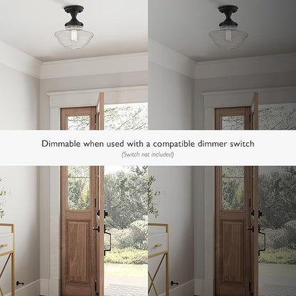 Design House Vintage-Inspired Schoolhouse Semi-Flush Mount Ceiling Light, 9 in x 9 in x 10 in, Matte Black, Clear Seeded Glass Shade, 587444