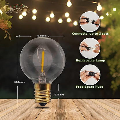Formosa 26ft Clear Incandescent Christmas String Light, Outdoor G40 Shatterproof Bulbs, Patio Light with 25 Retro Globe Waterproof Edison Bulbs, Outside Hanging Lights for Patio Garden Backyard Decor
