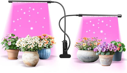 iPower LED Grow Lights for Indoor Plants, Full Spectrum Plant Growing Lamp with Red Blue LEDs, 11-Level Dimmable, Auto On Off with 3/9/12H Timer, 2 Tubes