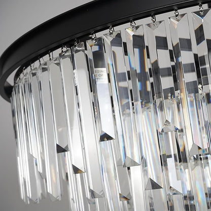 31'' Modern Crystal Chandelier, Black Round Ceiling Light with Clear Prisms, Luxury Flush Mount Lighting Fixture for Dining Room Bedroom Foyer