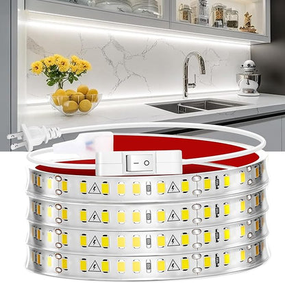 maylit Under Cabinet Strip Lighting Plug in 60in, Ultra Bright Small LED Light Bar, 6000K Cool White, 110V-120V Wired Lights for Kitchen Cabinet, Counter, Workbench, Desk, Closet, Shelf, Indoor