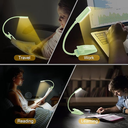 Gritin 9 LED Rechargeable Book Light for Reading in Bed - Eye Caring 3 Color Temperatures,Stepless Dimming Brightness,80 Hrs Runtime Small Lightweight Clip On Book Reading Light -Cyan
