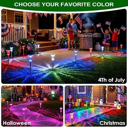 DenicMic Solar Lights Outdoor Waterproof 8 Pack Bright 3000K 4000K 6000K White and 6 Fixed Color and Color Changing LED Landscape Path Lighting for Outside Yard Pathway Walkway Garden Decor