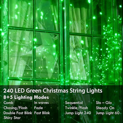 88FT 240LED Extra-Long Connectable String Lights Indoor Outdoor Clear Wire, Green Christmas String Lights, Plug in Twinkle Fairy Light with Timer for Wedding Patio Tree Yard Christmas Decorations