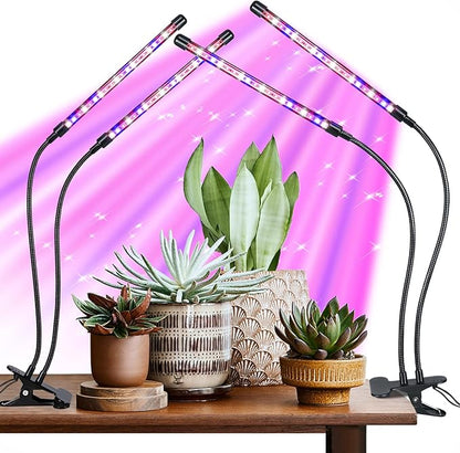 Grow Light for Indoor Plant, Full Spectrum Clip Plant Lamp with Red, Blue, White Light, Plant Growing Light with Adjustable Gooseneck, 4/8/12/18H Timer, 10 Brightness Levels, 3 Lighting Modes, 2 Pack