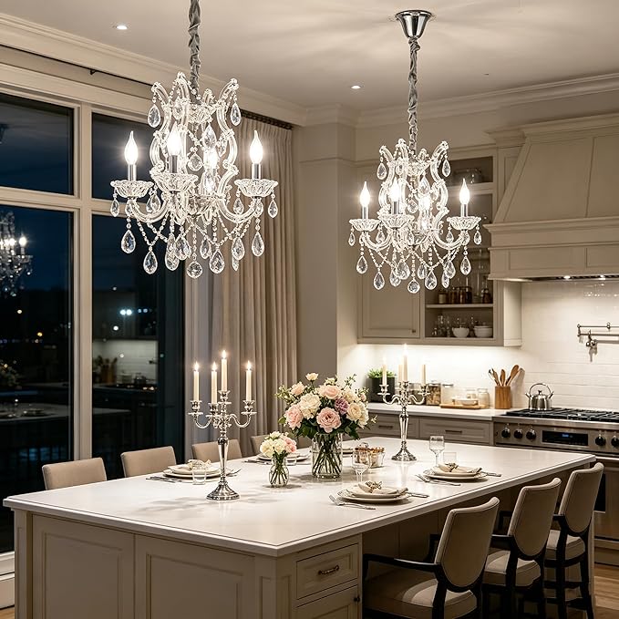 Modern Crystal Chandelier Light Fixtures 4-Light,Luxury K9 Clean Crystal Ceiling Pendant Light for Kitchen Island,Dinning Room, Bedroom,Hallway,Bathroom (4 Lights)