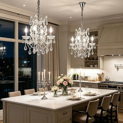 Modern Crystal Chandelier Light Fixtures 4-Light,Luxury K9 Clean Crystal Ceiling Pendant Light for Kitchen Island,Dinning Room, Bedroom,Hallway,Bathroom (4 Lights)
