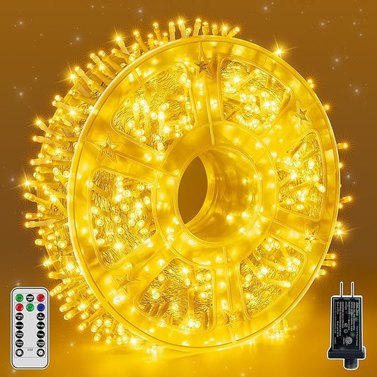 Guhope Christmas String Lights 600LED 98FT, Waterproof String Lights with Remote and Timer, 8 Modes Dimmable Christmas Lights for Indoor Outdoor Wedding Party Holiday Decorations (Warm White)