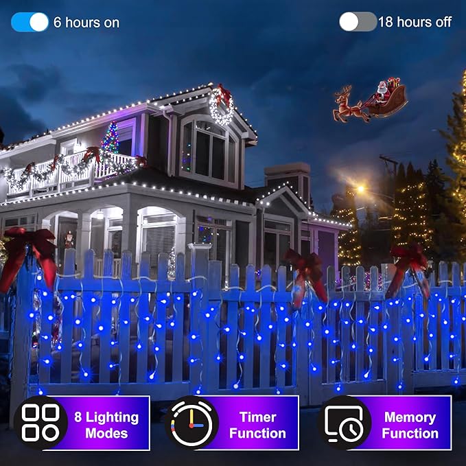 1620 LED Christmas Outdoor Lights with 360 Drops, 164ft Hanging Curtain Lights with 8 Modes Timer & Memory, Waterproof Christmas Fairy Lighs for House Roof Holiday Wedding ChristmasDecor (Blue)