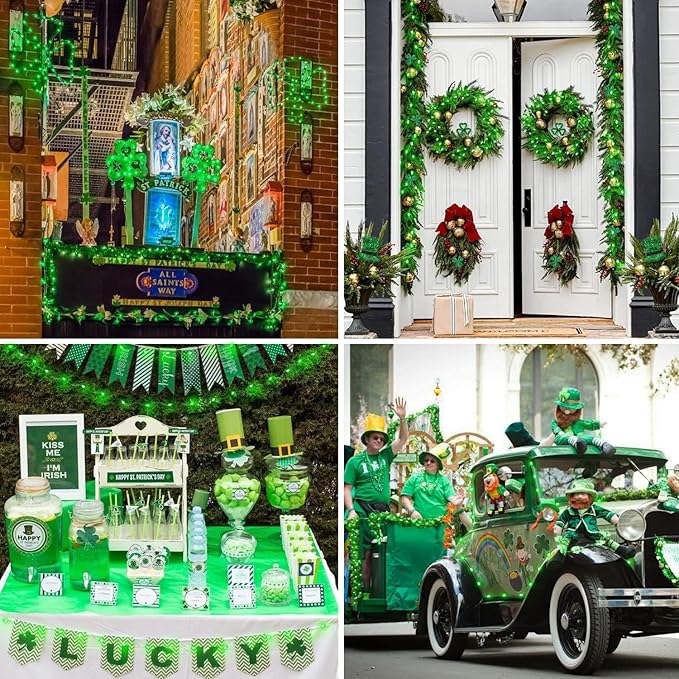 JMEXSUSS 2 Pack Green Lights Battery Operated String Lights Outdoor Waterproof, Total 200LED 66ft Battery Powered Rope Lights with Remote, Green Lights for St Patricks Day Decorations